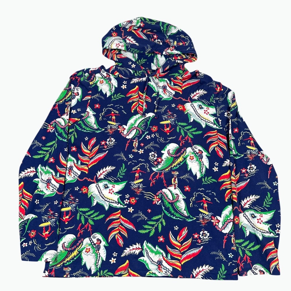 Polo Ralph Lauren Hoodie Mens Large Blue Hawaiian Tropical Surfer Print